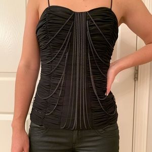 Spaghetti straps evening out chain accented front